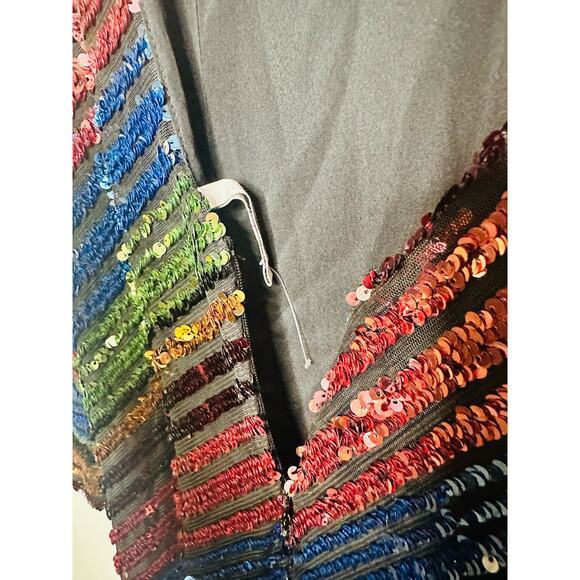 ALCOOLIQUE Peyton Tubolar Black Rainbow Stripe Sequin Mesh Backless Mini Dress10 - Picture 12 of 16